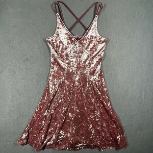 American Eagle Crushed Velvet Skater Dress XS Maroon Fit & Flare Mini Party Y2K‎